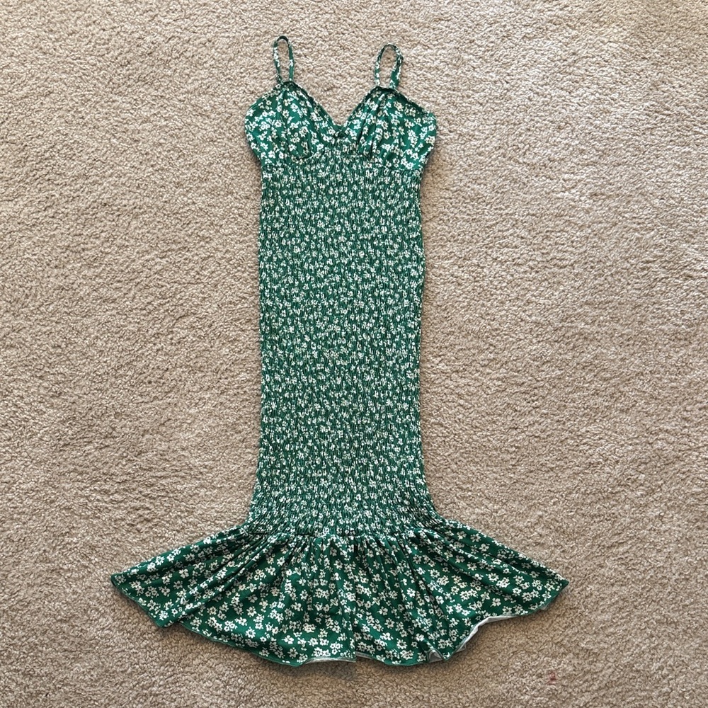 SHEIN Green Floral Midi Dress